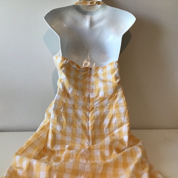 Halter Dress NWT $89 Open Back Yellow White Check NWT - Picture 6 of 10